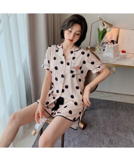 short sleeve Women's pajama set ice silk two piece casual sleepwear