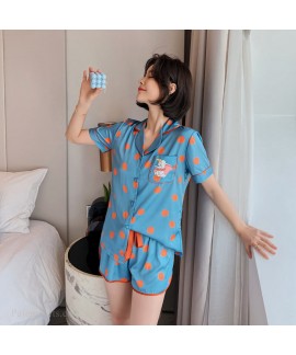 short sleeve Women's pajama set ice silk two piece casual sleepwear