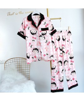 Lovely princess Satin sleepwear set ice silk out wear pajama sets