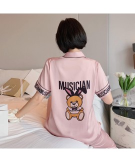 short sleeve pajamas ice silk women's sleepwear set two piece nightgown