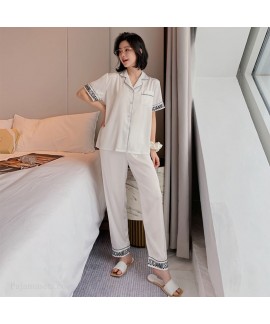 short sleeve pajamas ice silk women's sleepwear se...