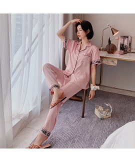 short sleeve pajamas ice silk women's sleepwear set two piece nightgown