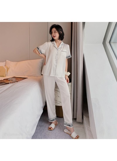 short sleeve pajamas ice silk women's sleepwear set two piece nightgown