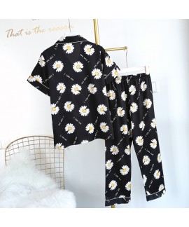 casual Short sleeve pajamas set ice silk V-neck cardigan thin sleepwear