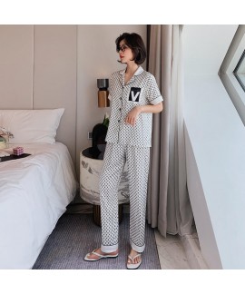 Two piece Satin pajama sets casual sleepwear for women