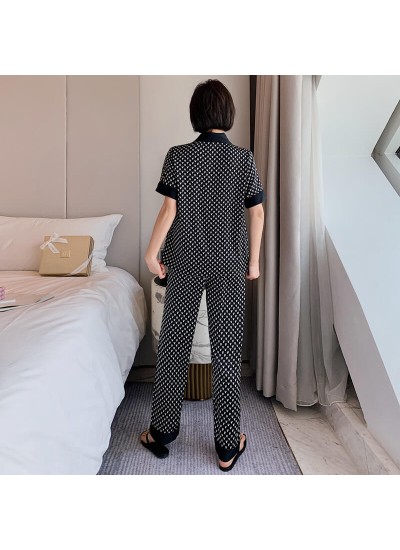 Two piece Satin pajama sets casual sleepwear for women