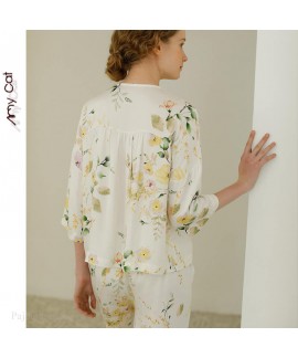 Summer short sleeved collarless Pullover Pajama set leisure sleepwear