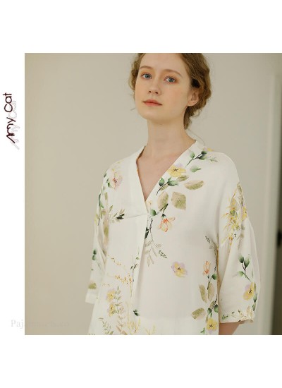 Summer short sleeved collarless Pullover Pajama set leisure sleepwear