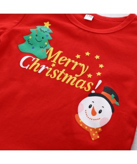 Christmas children clothing small and medium-sized girls long-sleeved letter T-shirt striped flared pants two-piece set