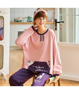 Cotton pajamas women's two piece pajama set women's autumn and winter loose and sweet sleepwear