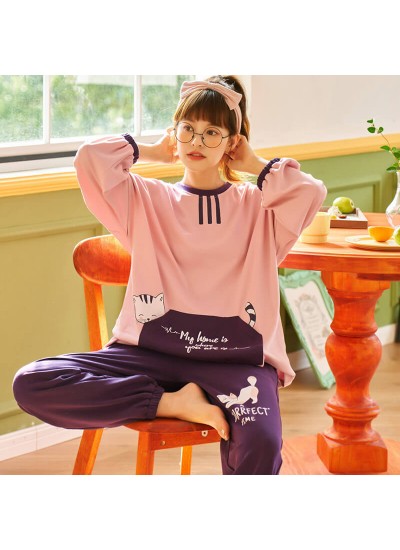 Cotton pajamas women's two piece pajama set women's autumn and winter loose and sweet sleepwear