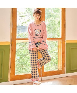 Cotton women's long sleeve pajamas student autumn and winter loose Pullover sleepwear sets