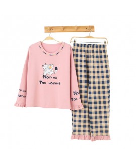 Cotton women's long sleeve pajamas student autumn and winter loose Pullover sleepwear sets