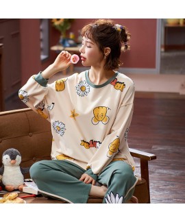 Autumn cotton long sleeve pajama set women's round...