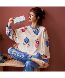Women's long sleeve round neck Pullover lovely cotton sleepwear set