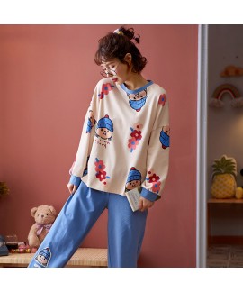 Women's long sleeve round neck Pullover lovely cotton sleepwear set