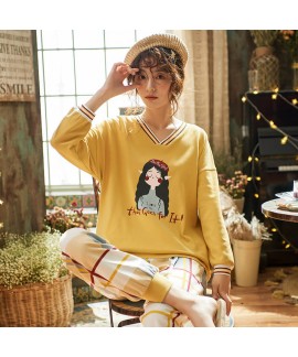 cotton pajamas women's Pullover long sleeve sleepw...