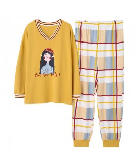 cotton pajamas women's Pullover long sleeve sleepwear set