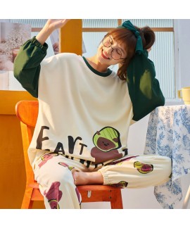 Women's cotton pajamas women's round neck long sleeve Pullover pajama set