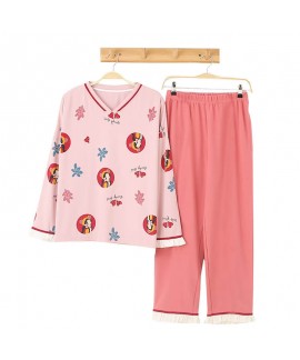 New style autumn and winter women's round neck Cotton sleepwear set