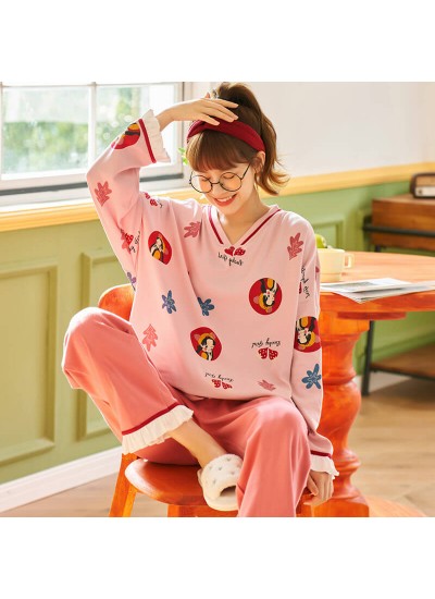 New style autumn and winter women's round neck Cotton sleepwear set