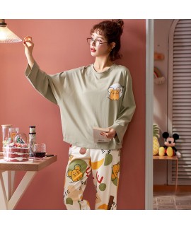 Autumn and winter new cotton pajamas women's round collar Pullover two piece pajama set