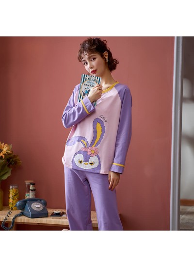 Autumn lovely and sweet women's cotton long sleeve pajamas two piece set Pullover sleepwear