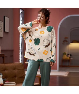 Spring and autumn cotton long sleeve round neck Pullover leisure two piece set students' loose sleepwear