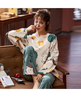 Spring and autumn cotton long sleeve round neck Pullover leisure two piece set students' loose sleepwear