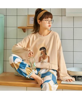 Pajamas women's autumn winter two piece loose ladies cotton sleepwear sets