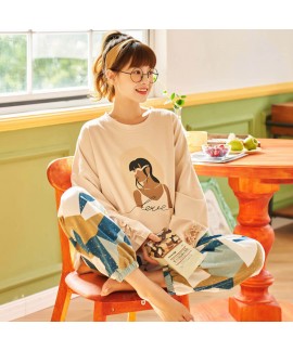 Pajamas women's autumn winter two piece loose ladies cotton sleepwear sets