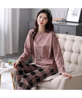 women's Cotton pajamas autumn and winter two piece loose and breathable casual girls' sleepwear