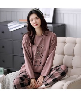 women's Cotton pajamas autumn and winter two piece loose and breathable casual girls' sleepwear