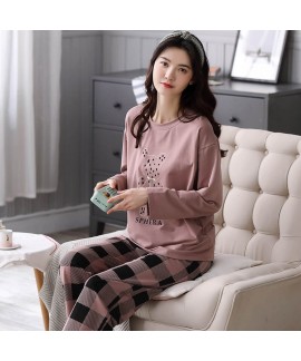 women's Cotton pajamas autumn and winter two piece loose and breathable casual girls' sleepwear