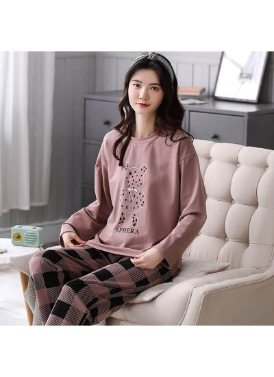 women's Cotton pajamas autumn and winter two piece loose and breathable casual girls' sleepwear