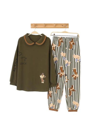 Loose round collar Pullover lovely girl's leisure sleepwear set