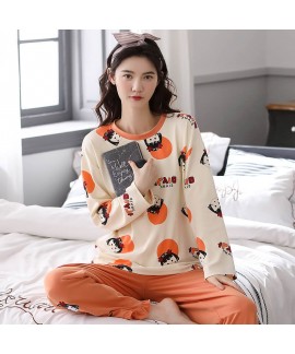 Cotton pajamas loose long sleeve student sleepwear...