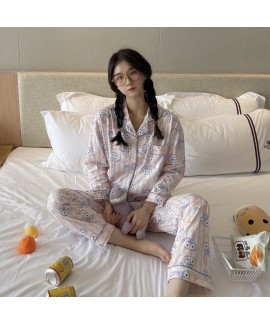 long sleeve cardigan cartoon pure cotton Two piece sleepwear sets