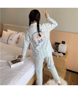 long sleeve women's cotton Pajamas set cardigan lovely two piece cotton sleepwear set