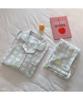 long sleeve women's cotton Pajamas set cardigan lovely two piece cotton sleepwear set