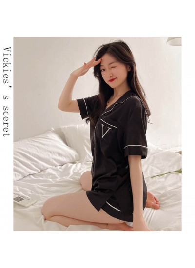 Short ice silk solid color V-shaped ladies pajamas 2023 sexy casual sleepwear sets