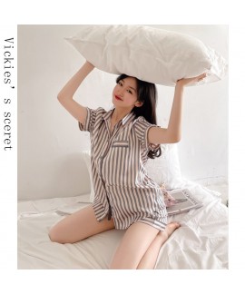 Vertical stripes ice silk pajamas imitation silk s...