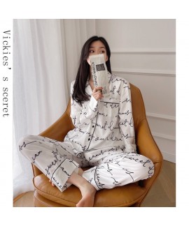 Letter printing ice silk pajamas for women autumn ...