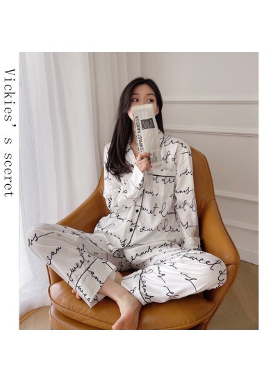 Letter printing ice silk pajamas for women autumn models imitation silk women's sleepwear set