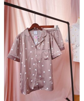 Short female ice silk pajamas summer GP love women's sleepwear thin pajama sets
