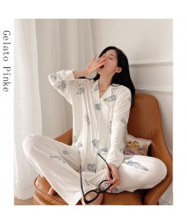 Modal long women's pajamas confinement sleepwear thin two-piece pajama set