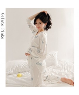 Modal long women's pajamas confinement sleepwear thin two-piece pajama set