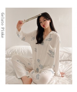 Modal long women's pajamas confinement sleepwear thin two-piece pajama set