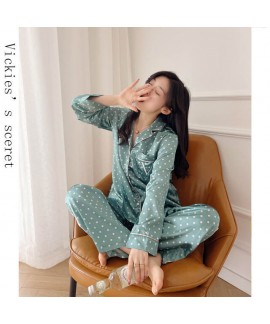 Fresh little green dot ice silk pajamas women simu...