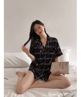 Short ice silk letter short-sleeved pajamas 2023 sexy casual sleepwear sets